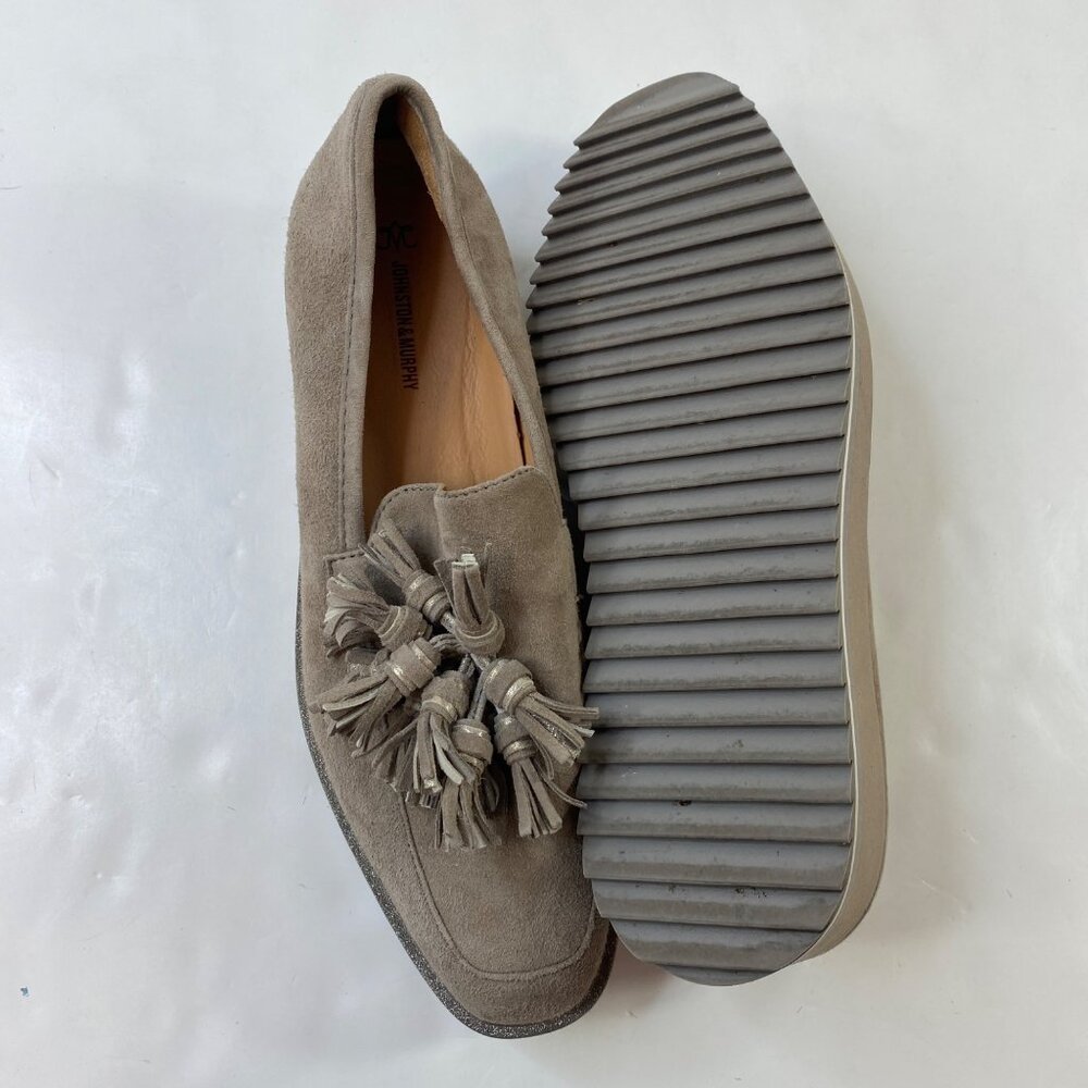 Johnston & Murphy Womens Suede Taupe Tassel Loafers Platform Wedge Size 8.5 - Picture 7 of 8